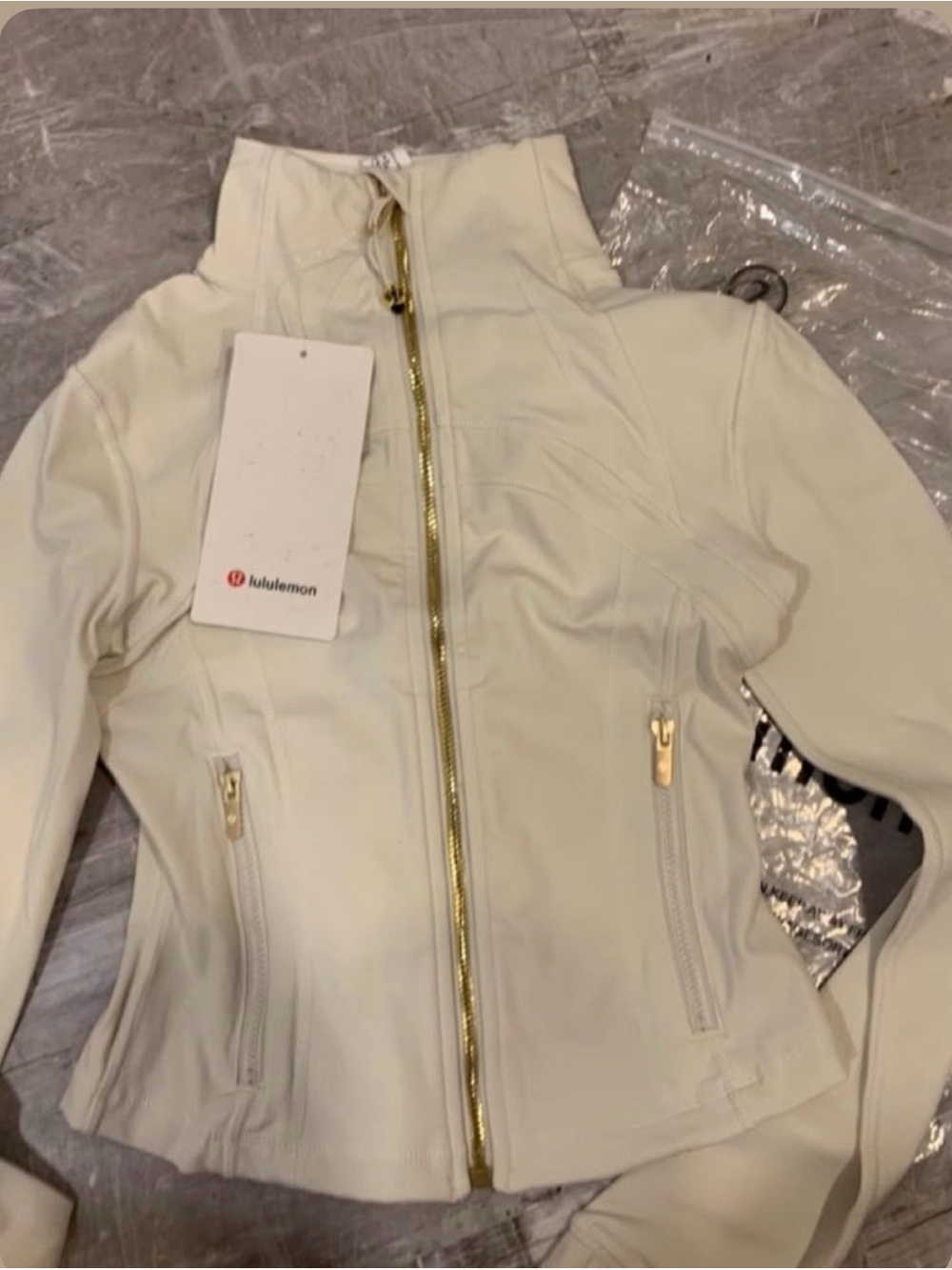 lululemon athletica Cream Zip-Front Jacket with Gold Hardware